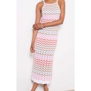 NWT Rachel Zoe Pink and White Chevron Maxi Crochet Dress